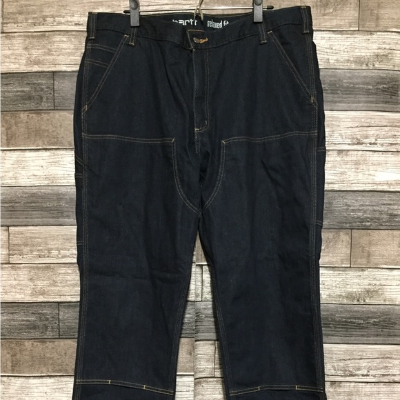 Carhartt Relaxed Fit Double Knee Work Jeans Men’s 40x30 Dark Wash Blue Denim - Picture 5 of 10